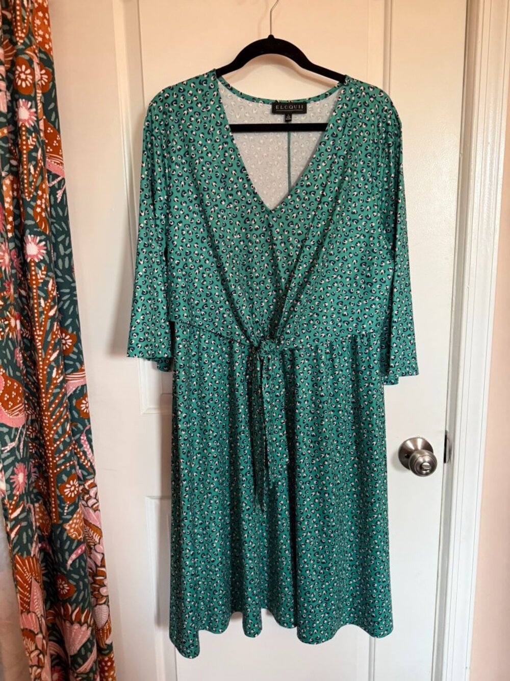 Eloquii Green Print Tie-Front Faux Wrap Dress